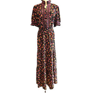 Ditsy Floral Maxi Dress 14 Smocked Tiered Babydoll‎ Peasant Cottagecore Fairy